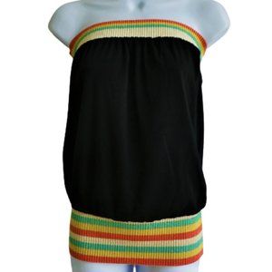Lucca Black Tube Top Rainbow Lurex Ribbed Bands Couture M